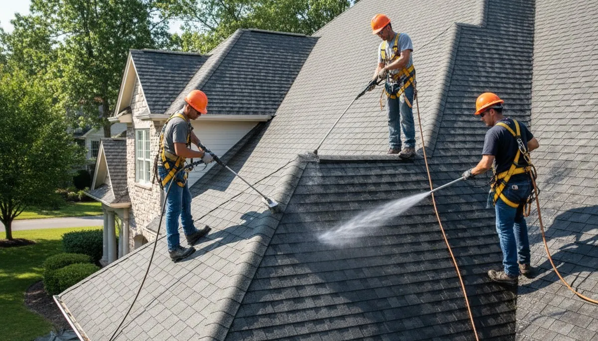 Dallas, TX siding contractor inspecting a home exterior for roof cleaning and maintenance services